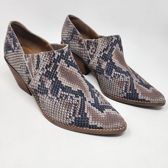 Lucky Brand Ankle Boot Women's 9.5M Tresee Snake Print Leather Beige Slip-on EUC - Picture 2 of 10